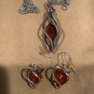 Necklace/Earrings set inGenuine Amber/sterling silver  from Russia